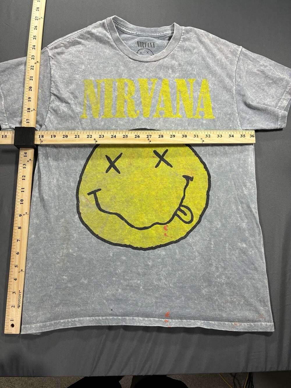 Nirvana Classic Smiley Face Acid Wash Graphic T-Shirt